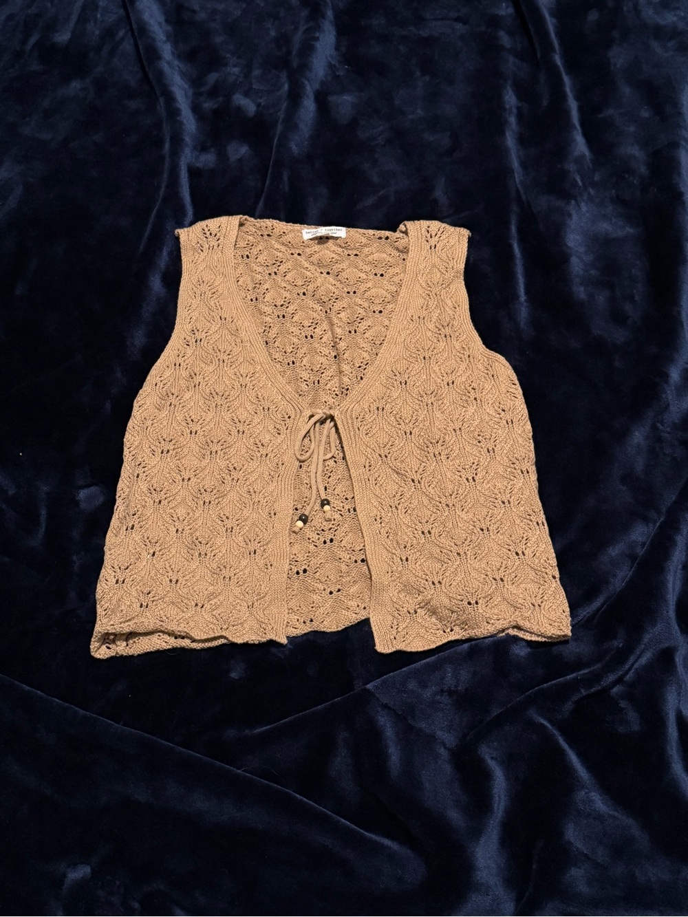 Better Together Crochet Knit Tie Front Boho Vest Tan Size L